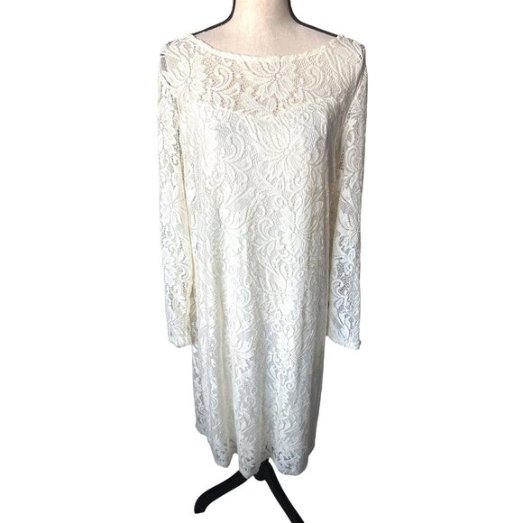 Jessica London Ivory Lace Shift Dress Lace Long Sleeves & Back Button Size 20W - Picture 2 of 6